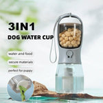 3-in-1 portable dog water bottle with food container and waste-bag holder