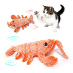Interactive jumping lobster cat toy with soft plush design