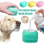 Silicone dog bath brush with built-in shampoo dispenser